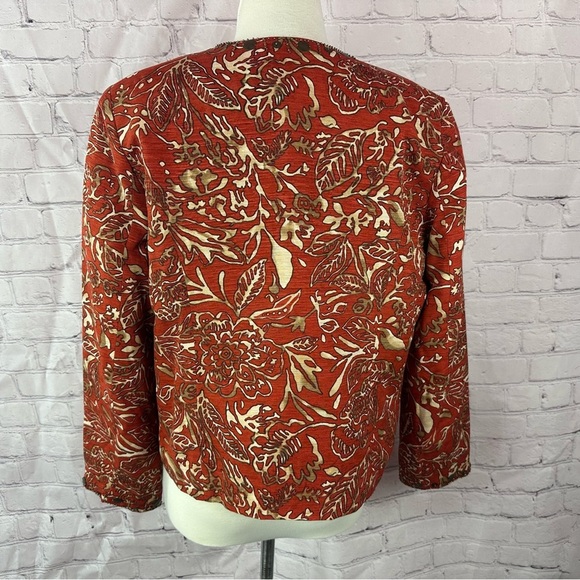 vintage trenz by theresa renz botanical print boxy Jacket sz L silk blend - Picture 4 of 9